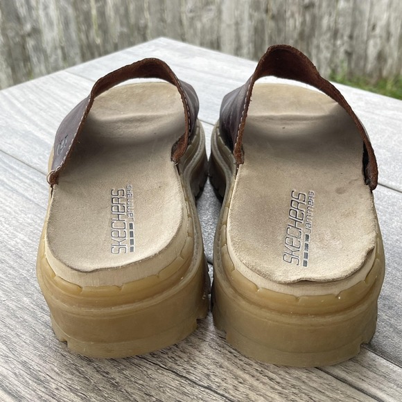 Skechers Jammers Sandals Women 11 Brown Leather Chunky Platform Slide Y2K Shoes - Picture 7 of 11